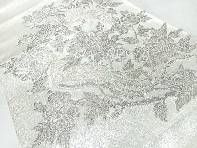 平和屋着物◎太鼓柄袋帯　唐織　西印花鳥更紗文　銀糸　正絹　逸品　CABM8402nb