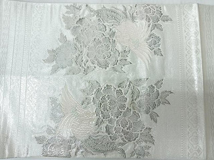 平和屋着物◎太鼓柄袋帯　唐織　西印花鳥更紗文　銀糸　正絹　逸品　CABM8402nb