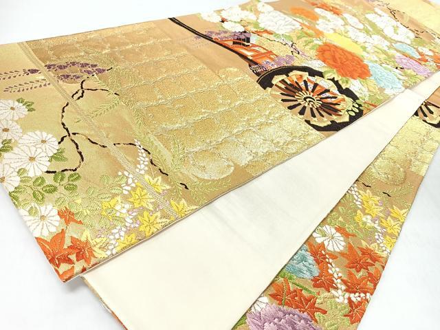 平和屋着物◎六通柄袋帯　唐織　花車文　金糸　正絹　逸品　CABM8404nb