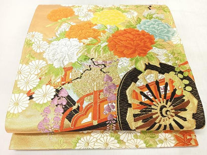 平和屋着物◎六通柄袋帯　唐織　花車文　金糸　正絹　逸品　CABM8404nb