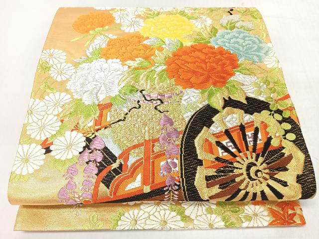 平和屋着物◎六通柄袋帯　唐織　花車文　金糸　正絹　逸品　CABM8404nb