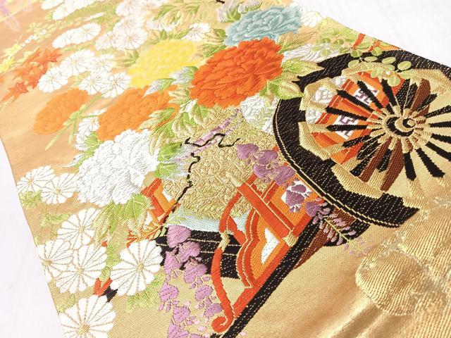 平和屋着物◎六通柄袋帯　唐織　花車文　金糸　正絹　逸品　CABM8404nb