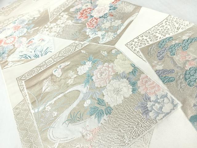 平和屋着物◎六通柄袋帯　慶長色紙文　銀糸　正絹　逸品　CABM8405nb