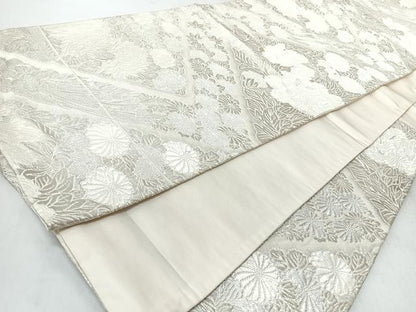 平和屋着物◎六通柄袋帯　唐織　草花文　銀糸　正絹　逸品　CABM8409nb