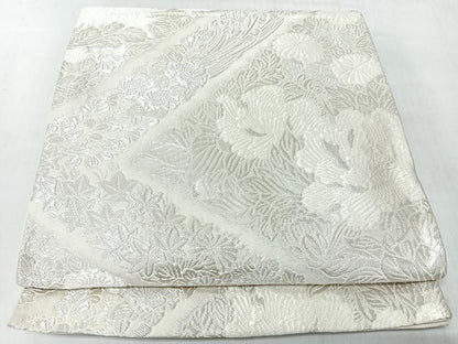 平和屋着物◎六通柄袋帯　唐織　草花文　銀糸　正絹　逸品　CABM8409nb