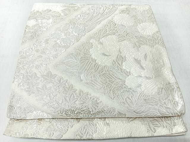 平和屋着物◎六通柄袋帯　唐織　草花文　銀糸　正絹　逸品　CABM8409nb