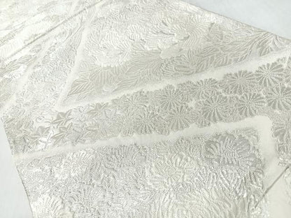 平和屋着物◎六通柄袋帯　唐織　草花文　銀糸　正絹　逸品　CABM8409nb