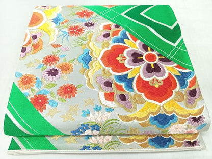 平和屋着物◎六通柄袋帯　正倉院草花文　金銀糸　正絹　逸品　CABM8417nb