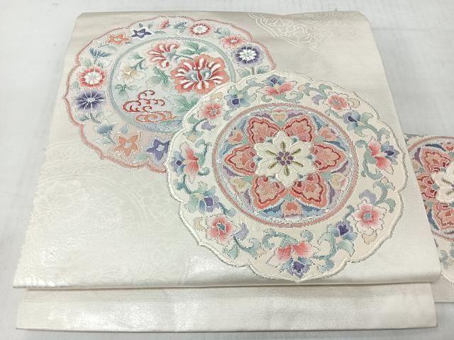 平和屋着物◎九寸名古屋帯　絵皿花唐草文　金銀糸　正絹　逸品　CABM8423nb