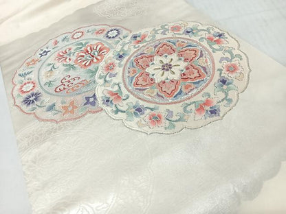 平和屋着物◎九寸名古屋帯　絵皿花唐草文　金銀糸　正絹　逸品　CABM8423nb