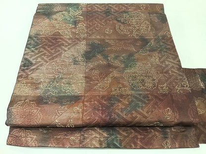 平和屋着物◎九寸名古屋帯　草花飛鳥文　金糸　正絹　逸品　CABM8425nb