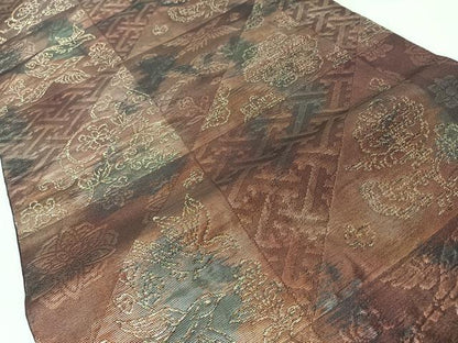 平和屋着物◎九寸名古屋帯　草花飛鳥文　金糸　正絹　逸品　CABM8425nb