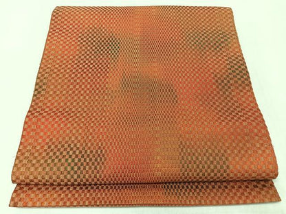 平和屋着物◎八寸名古屋帯　格子柄　霞文　正絹　逸品　CABM8426nb