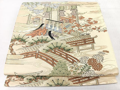 平和屋着物◎六通柄袋帯　人物風景文　金糸　正絹　逸品　CABM8429nb
