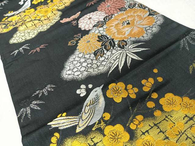平和屋着物◎九寸名古屋帯　花鳥文　黒地　金銀糸　正絹　逸品　CABM8430nb