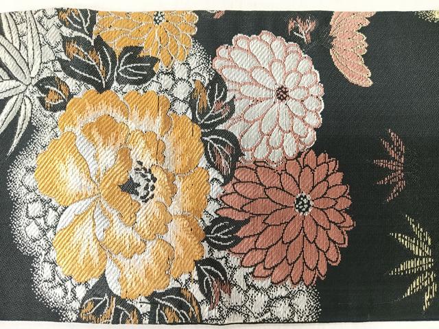 平和屋着物◎九寸名古屋帯　花鳥文　黒地　金銀糸　正絹　逸品　CABM8430nb