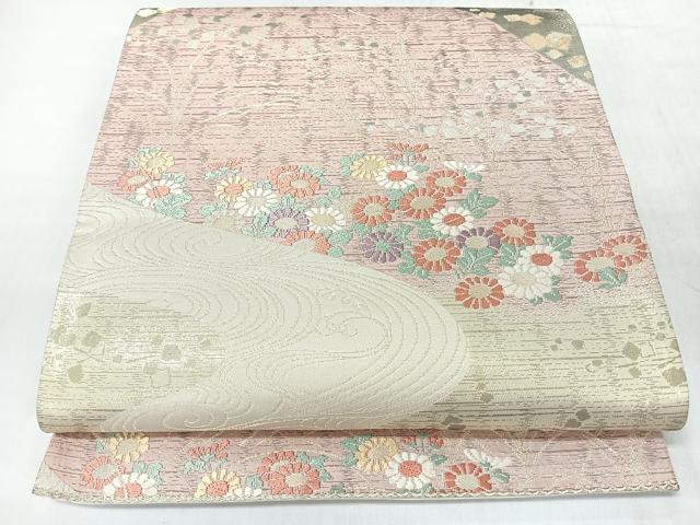 平和屋着物◎六通柄袋帯　流水草花文　金銀糸　正絹　逸品　CABM8434nb