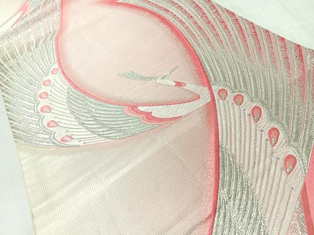平和屋着物◎六通柄袋帯　唐織　孔雀　銀糸　正絹　逸品　CABM8437nb