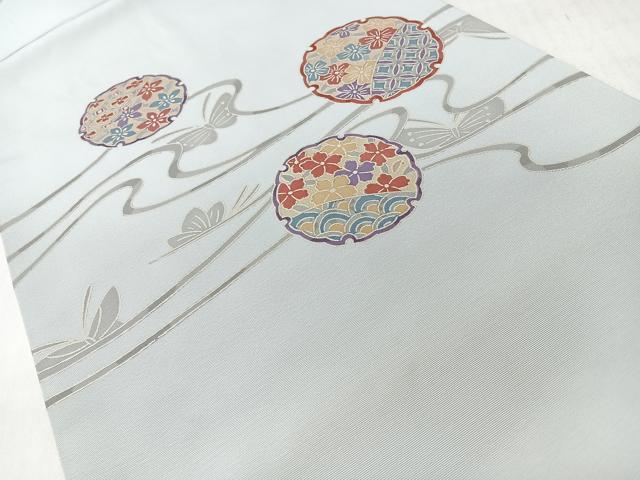 平和屋着物◎九寸名古屋帯　流水雪輪花蝶文　銀糸　CABM8450nb