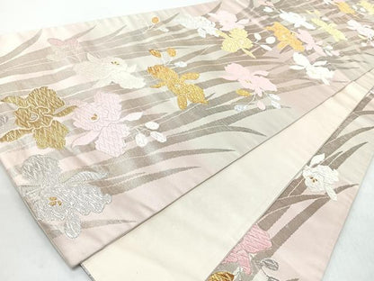 平和屋着物◎六通柄袋帯　唐織　草花文　金銀糸　正絹　逸品　CABM8459nb