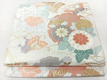 平和屋着物◎佐賀錦　六通柄袋帯　唐織　雪輪花蝶文　金銀糸　正絹　逸品　CABM8461nb