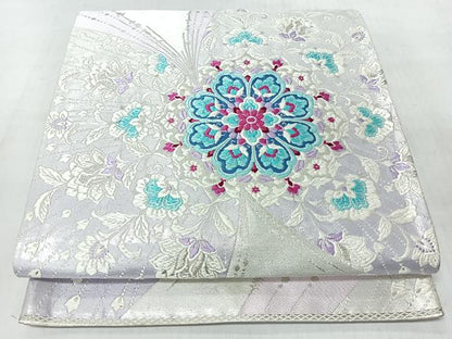 平和屋着物◎六通柄袋帯　唐織　正倉院花唐草文　銀糸　正絹　逸品　CABM8466nb