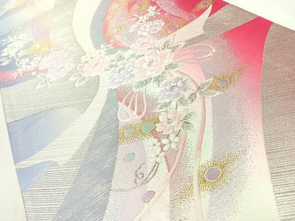 平和屋着物◎六通柄袋帯　唐織　花唐草文　金銀糸　正絹　逸品　CABM8468nb