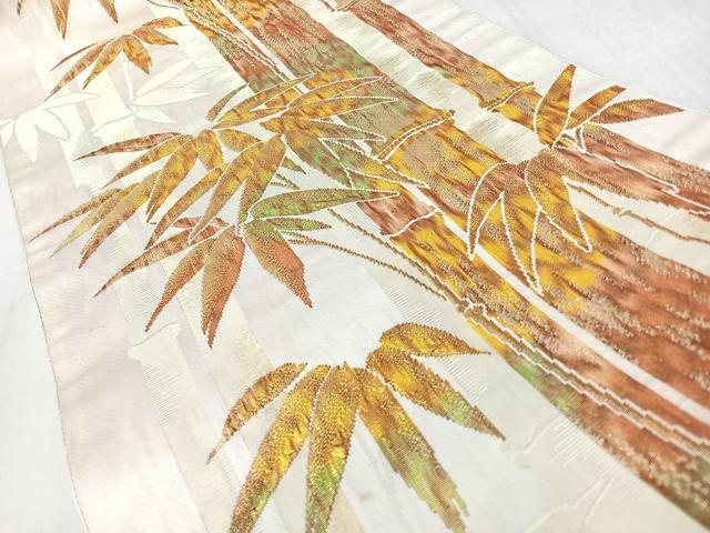 平和屋着物◎八寸名古屋帯　笹竹文　金糸　正絹　逸品　CABM8469nb