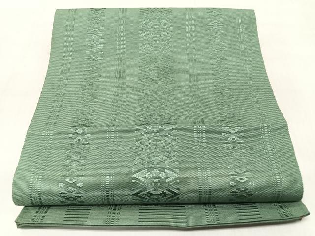 平和屋着物◎西陣　八寸名古屋帯　ちぐさ帯　献上　老竹色　正絹　逸品　未使用　CABM8470nb