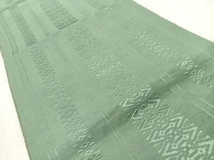 平和屋着物◎西陣　八寸名古屋帯　ちぐさ帯　献上　老竹色　正絹　逸品　未使用　CABM8470nb