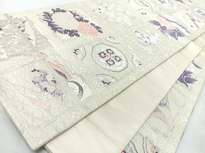 平和屋着物◎六通柄袋帯　唐織　花鳥文　銀糸　正絹　逸品　CABM8473nb