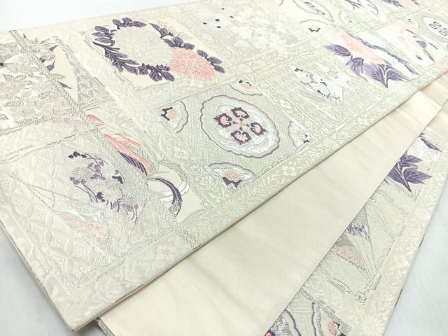 平和屋着物◎六通柄袋帯　唐織　花鳥文　銀糸　正絹　逸品　CABM8473nb