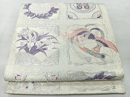 平和屋着物◎六通柄袋帯　唐織　花鳥文　銀糸　正絹　逸品　CABM8473nb