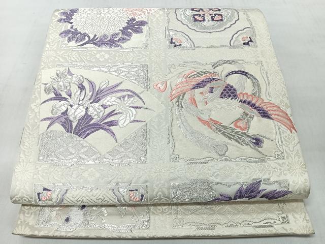 平和屋着物◎六通柄袋帯　唐織　花鳥文　銀糸　正絹　逸品　CABM8473nb