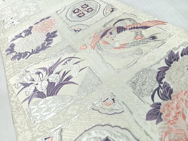 平和屋着物◎六通柄袋帯　唐織　花鳥文　銀糸　正絹　逸品　CABM8473nb