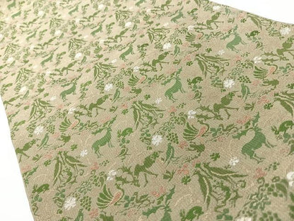 平和屋着物◎六通柄　本袋帯　向かい鳥葡萄蔦の葉動物文　正絹　逸品　CABM8478nb