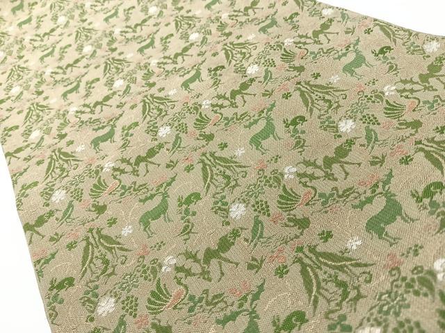 平和屋着物◎六通柄　本袋帯　向かい鳥葡萄蔦の葉動物文　正絹　逸品　CABM8478nb