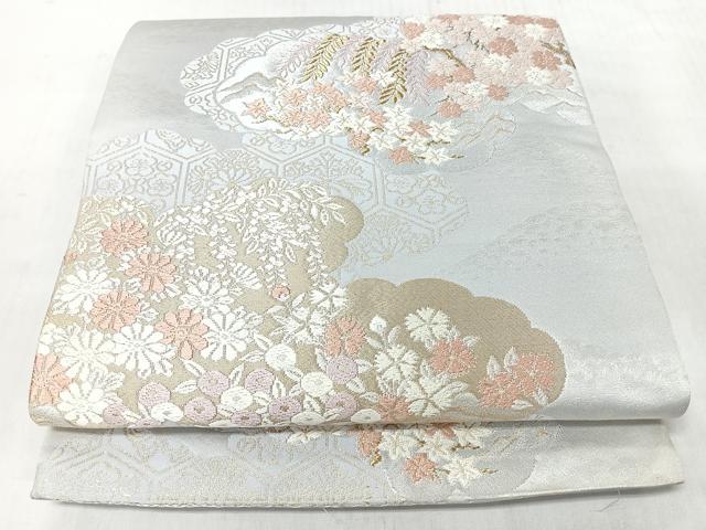 平和屋着物◎六通柄袋帯　唐織　雲取り草花文　金銀糸　正絹　逸品　CABM8482nb