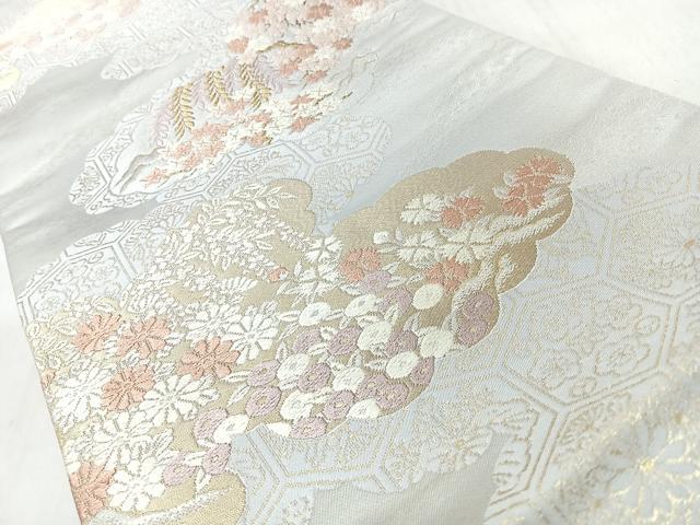 平和屋着物◎六通柄袋帯　唐織　雲取り草花文　金銀糸　正絹　逸品　CABM8482nb