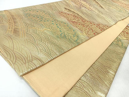 平和屋着物◎六通柄袋帯　松彩　渡り橋浜松文　金糸　正絹　逸品　CABM8486nb