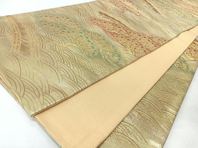 平和屋着物◎六通柄袋帯　松彩　渡り橋浜松文　金糸　正絹　逸品　CABM8486nb