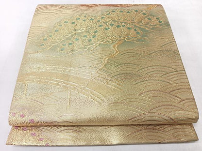 平和屋着物◎六通柄袋帯　松彩　渡り橋浜松文　金糸　正絹　逸品　CABM8486nb