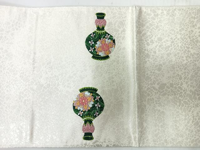 平和屋着物◎太鼓柄袋帯　総刺繍　陶器文　銀糸　正絹　逸品　CABM8491nb