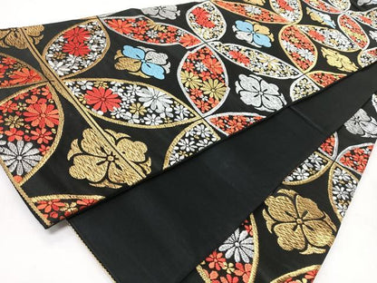 平和屋着物◎六通柄　京袋帯　光葉　黒地　金銀糸　正絹　逸品　CABM8494nb
