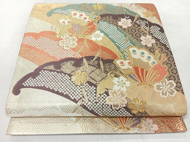 平和屋着物◎六通柄袋帯　唐織　吉祥花蝶文　金糸　正絹　逸品　CABM8504nb