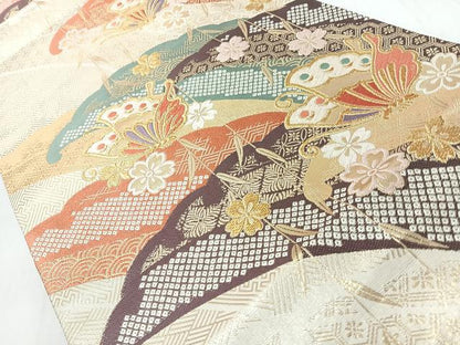 平和屋着物◎六通柄袋帯　唐織　吉祥花蝶文　金糸　正絹　逸品　CABM8504nb