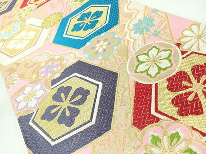 平和屋着物◎六通柄袋帯　更紗花文　金糸　逸品　未使用　CABM8505nb