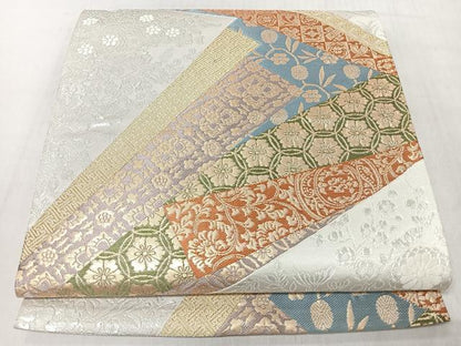 平和屋着物◎六通柄袋帯　裂形花車古代錦　金銀糸　正絹　逸品　CABM8508nb