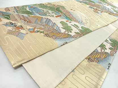 平和屋着物◎六通柄袋帯　廣重　五拾三次　金銀糸　正絹　逸品　CABM8511nb