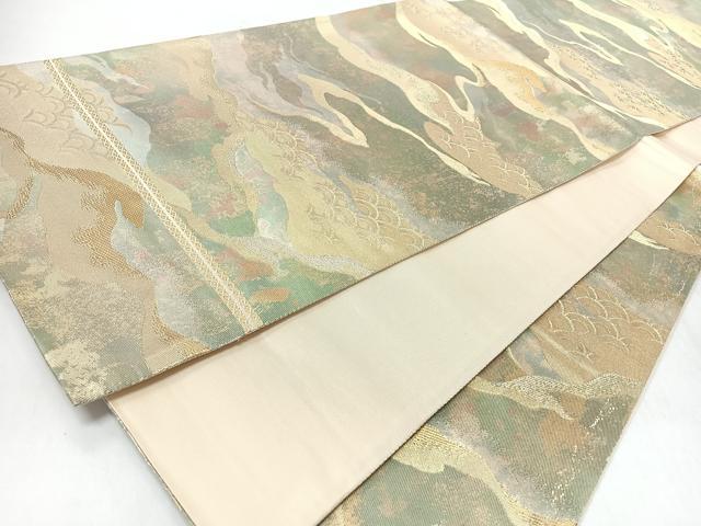 平和屋着物◎六通柄袋帯　霞文　金糸　正絹　逸品　CABM8513nb
